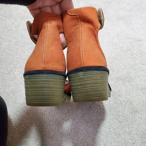 FLY LONDON Yake Ankle Strap Wedge Shoes Heels Leather Poppy Orange Women's 38 - Picture 6 of 13
